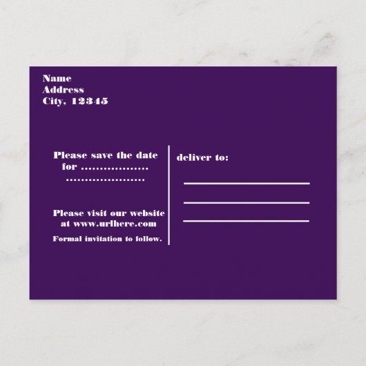 パープル&シルバーハートスウィート16日付パーティーを保存 案内ポストカード (裏面)