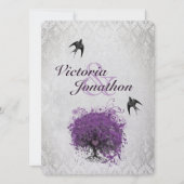 パープル&シルバーハートツリー結婚式招待状 招待状 (正面)