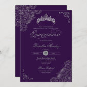 パープル&シルバーバラエレガントクインセアニラ 招待状 (正面/裏面)