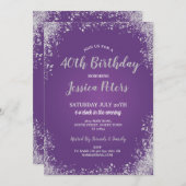 パープル&シルバーパーティーエレガント誕生日スパークル 招待状 (正面/裏面)