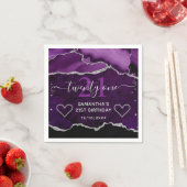 パープル&シルバーフェイクグリッターアガテマーブル誕生日 スタンダードカクテルナプキン (インサイチュ)