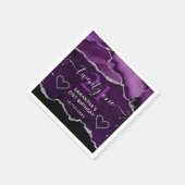 パープル&シルバーフェイクグリッターアガテマーブル誕生日 スタンダードカクテルナプキン (角)