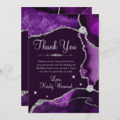 パープル&シルバーフェイクグリッターアゲート誕生日 サンキューカード (正面/裏面)