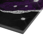 パープル&シルバーフェイクグリッターマーブルアゲートモノグラム カッティングボード (角)