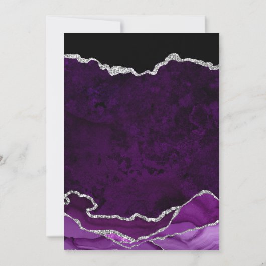 パープル&シルバーフェイクグリッターマーブルアゲ結婚ート セーブザデート (裏面)