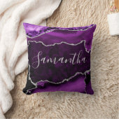 パープル&シルバーフェイクグリッター大理石アゲート クッション (ブランケット)