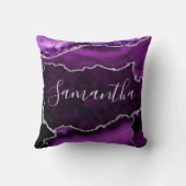 パープル&シルバーフェイクグリッター大理石アゲート クッション (裏面)