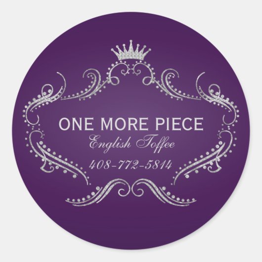 パープル&シルバーフレーム&クラウングリッターテクスチャ ラウンドシール (正面)