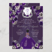 パープル&シルバープリンセスキャッスルキンセアニラ 招待状 (正面/裏面)