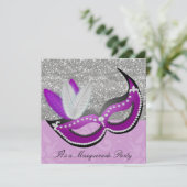 パープル&シルバーマスカレードパーティーベネチアンマスク 招待状 (スタンド正面)