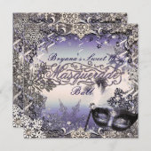 パープル&シルバーマスカレード&ウィンタースノーフレーク 招待状 (正面/裏面)