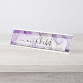 パープル&シルバー大理石パーソナライズデスク名プレート デスクネームプレート (正面)
