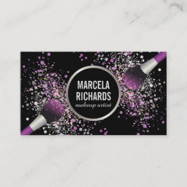 パープル&シルバー赤面紙吹雪メイクアップアーティスト 名刺