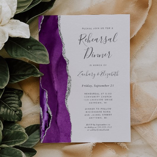 パープル シルバー アゲート ライラック 結婚式リハーサルディナー 招待状