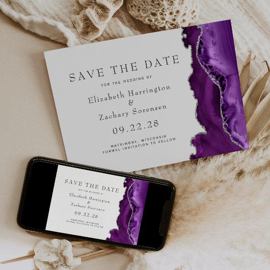 パープル シルバー アゲート Save the Date 招待状