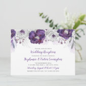 パープル シルバー ウォーターカラー フラワーの結婚式の披露宴 招待状 (スタンド正面)