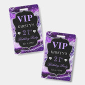 パープル&シルバー グリッター アゲート 誕生日VIP バッジ (正面&裏面)