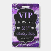 パープル&シルバー グリッター アゲート 誕生日VIP バッジ (裏面)
