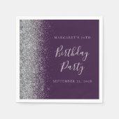 パープル シルバー グリッター 70歳の誕生日 スタンダードカクテルナプキン (正面)