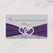 パープル、シルバー、グレーラブハート結婚ズ プレイスカード (正面)