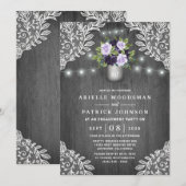 パープル シルバー グレー フラワーズ ラスティック エンゲージメント パーティー 招待状 (正面/裏面)