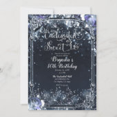パープル シルバー スパークル ライト スウィート 16 16歳の誕生日 招待状 (正面)