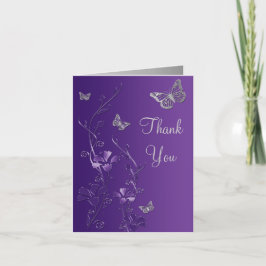 パープル シルバー バタフライ フラワー 感謝カード