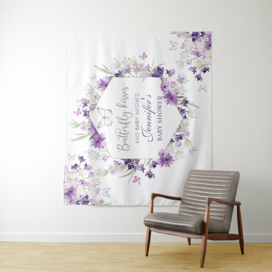 パープル シルバー バタフライ ベイビー シャワー タペストリー (インサイチュ)