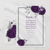 パープル シルバー フラワーの席次表 テーブルナンバー (正面/裏面)