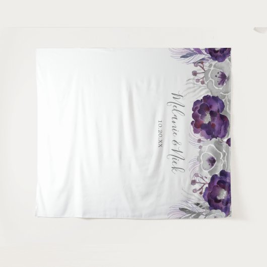 パープル シルバー フラワー ウェディング フォト 背景 タペストリー (正面(横))