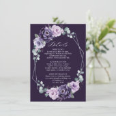 パープル シルバー フローラル ジオメトリック ウェディング ディテールズ  英語 エンクロージャーカード (スタンド正面)