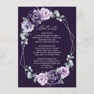 パープル シルバー フローラル ジオメトリック ウェディング ディテールズ  英語 エンクロージャーカード
