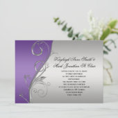パープル シルバー フローラル スワール ウェディング 招待状 (スタンド正面)