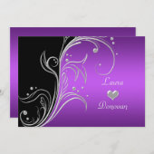 パープル シルバー ブラック 花模様 披露宴のみ 招待状 (正面/裏面)