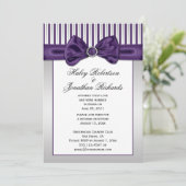 パープル シルバー ホワイト ストライプ ダイヤモンド ポスト ウェディング 招待状 (スタンド正面)