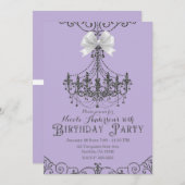 パープル シルバー ホワイト ボウ バースデーパーティー どんな年齢でも 招待状 (正面/裏面)