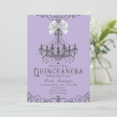 パープル＆シルバー ホワイト リボン キニエーニャ 15歳 15周年 招待状 (スタンド正面)