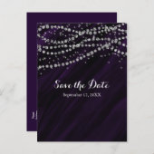 パープル&シルバー 偽ダイヤモンド ブリング Save The Date 案内ポストカード (正面/裏面)