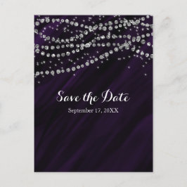 パープル&シルバー 偽ダイヤモンド ブリング Save The Date 案内ポストカード