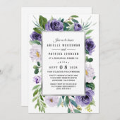 パープル シルバー 水彩 花 リハーサル ディナー 招待状 (正面/裏面)