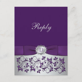 パープル シルバー 花巻 結婚式 返信カード