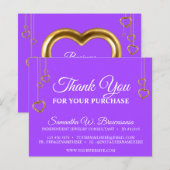 パープル シンプル クリーン ハート ゴールド サンクス (正面/裏面)