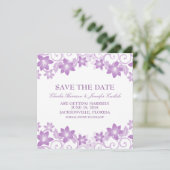 パープル シンプル フラワーの Save the Date 招待状 (スタンド正面)
