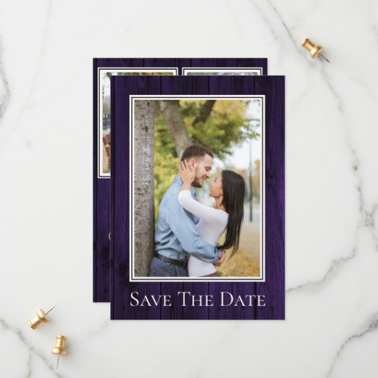 パープル シンプル ラスティック フォト セーブ ザ デート セーブザデート (正面/裏面インサイチュ)