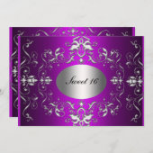 パープル スイート 16 エレガント 誕生日 招待状 (正面/裏面)