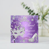 パープル スウィート シックスティーン 16 マスカレード ティアラ シューズ 招待状 (スタンド正面)