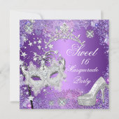 パープル スウィート シックスティーン 16 マスカレード ティアラ シューズ 招待状 (正面)