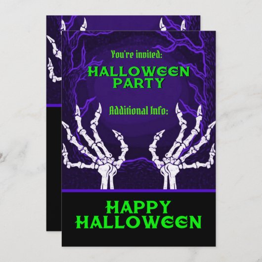 パープル スケルトンの手 招待状 (正面/裏面)