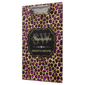 パープル&スタイリッシュゴールドフォイルヒョウのスポットモノグラム クリップボード (左)