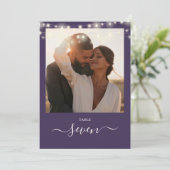 パープル ストリング ライト フォト テーブル ナンバー 招待状 (スタンド正面)